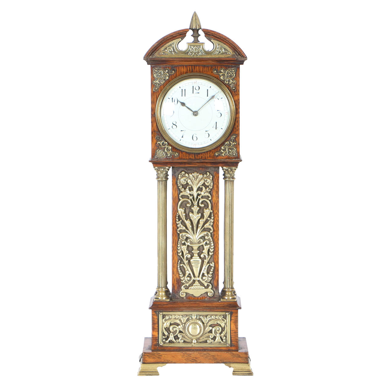 A VICTORIAN BRASS MOUNTED OAK MINIATURE LONGCASE CLOCK. Clocks ...