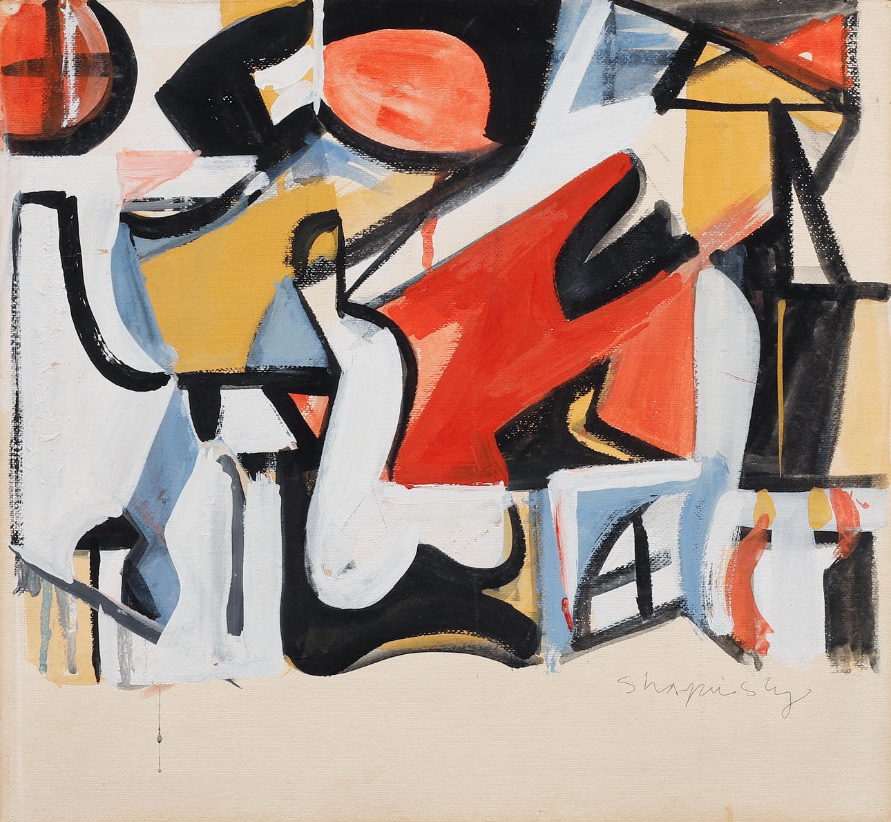HAROLD SHAPINSKY. Komposition. Olja/gouache på papper.