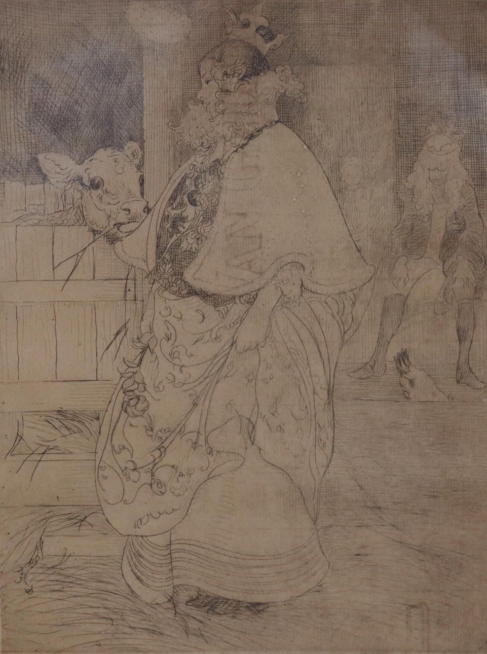 CARL LARSSON. etching, “Lisbeth and the Calf”.