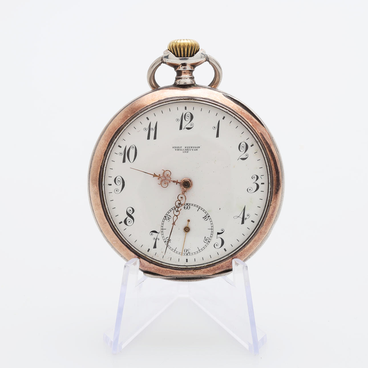 Taskukello, hopea, Omega, Adolf Svensson, Trollhättan.