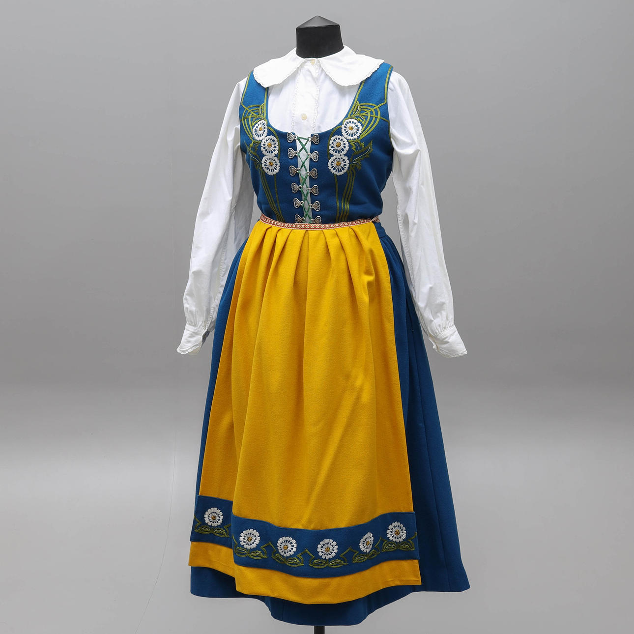 swedish embroidered dress Blue and white printed and embroidered anarkali maxi with dupatta main image 1