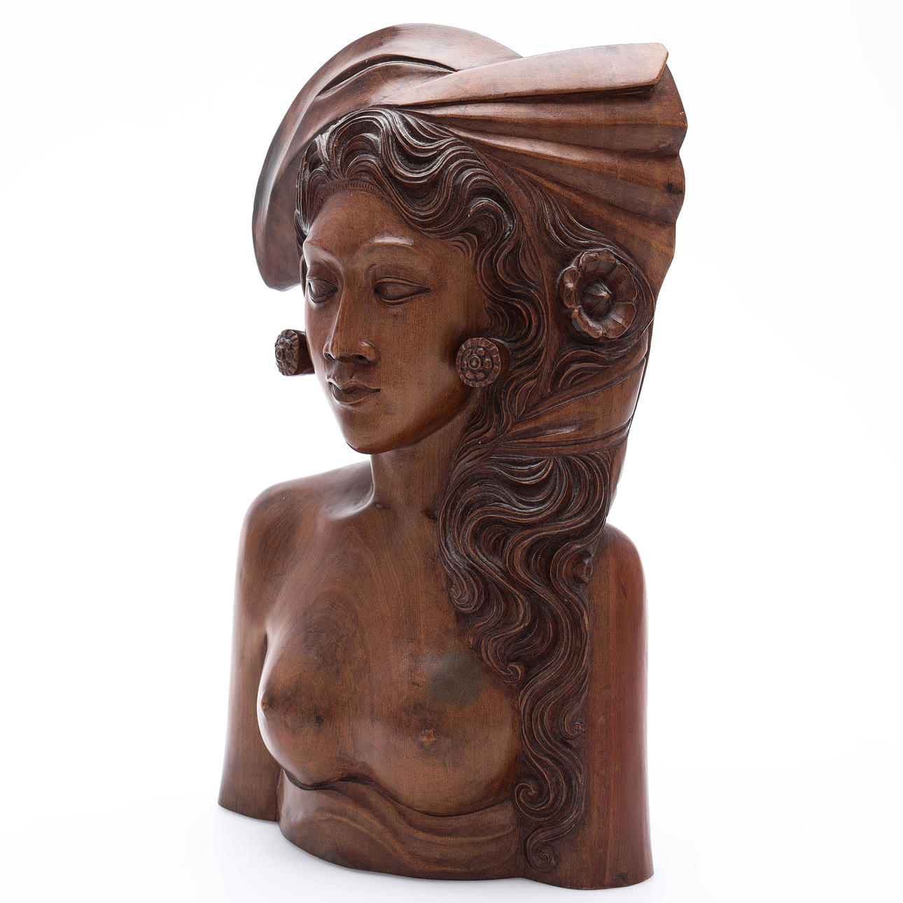 BUSTO, madera tallada con forma de mujer, Bali.