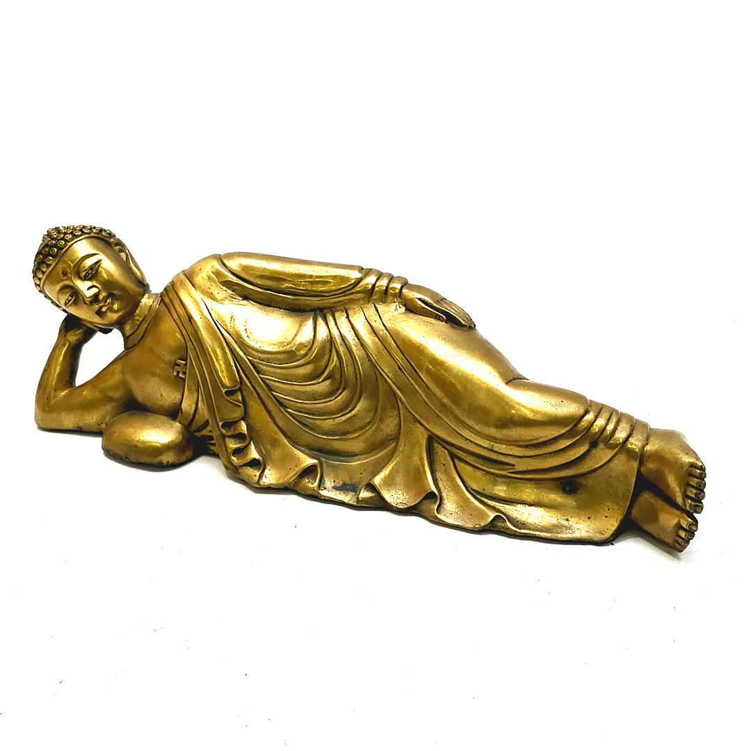 BUDA RECOSTADO EN BRONCE DORADO.