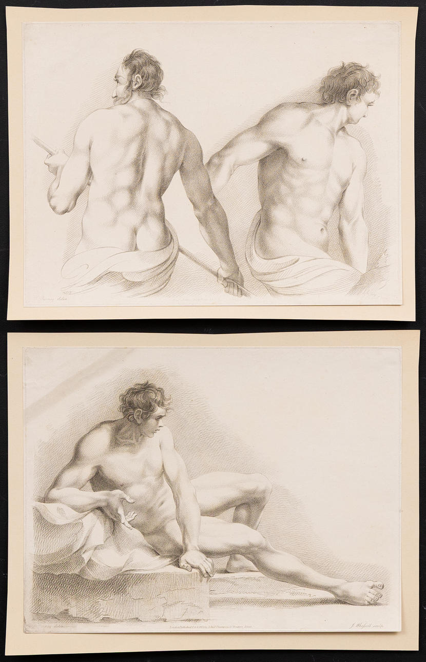 JOSEPH BARNEY (1751-1828). Efter. Nøgenstudier, graveringer, 2 stykker, 19. århundrede.