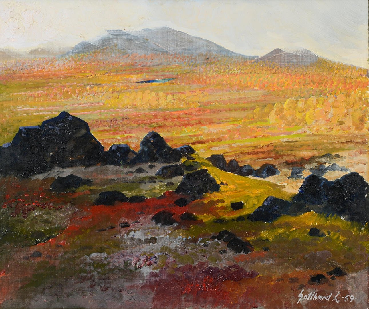 GOTTHARD LUNDQUIST. Norrland motif, oil on panel, signed, dated -59.