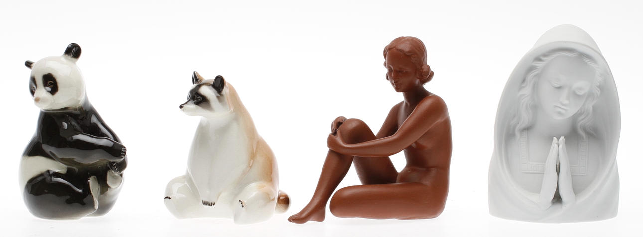 FIGURINER, 4 st, keramik, bl.a. Goebel, Lomonosov, 1900-tal.