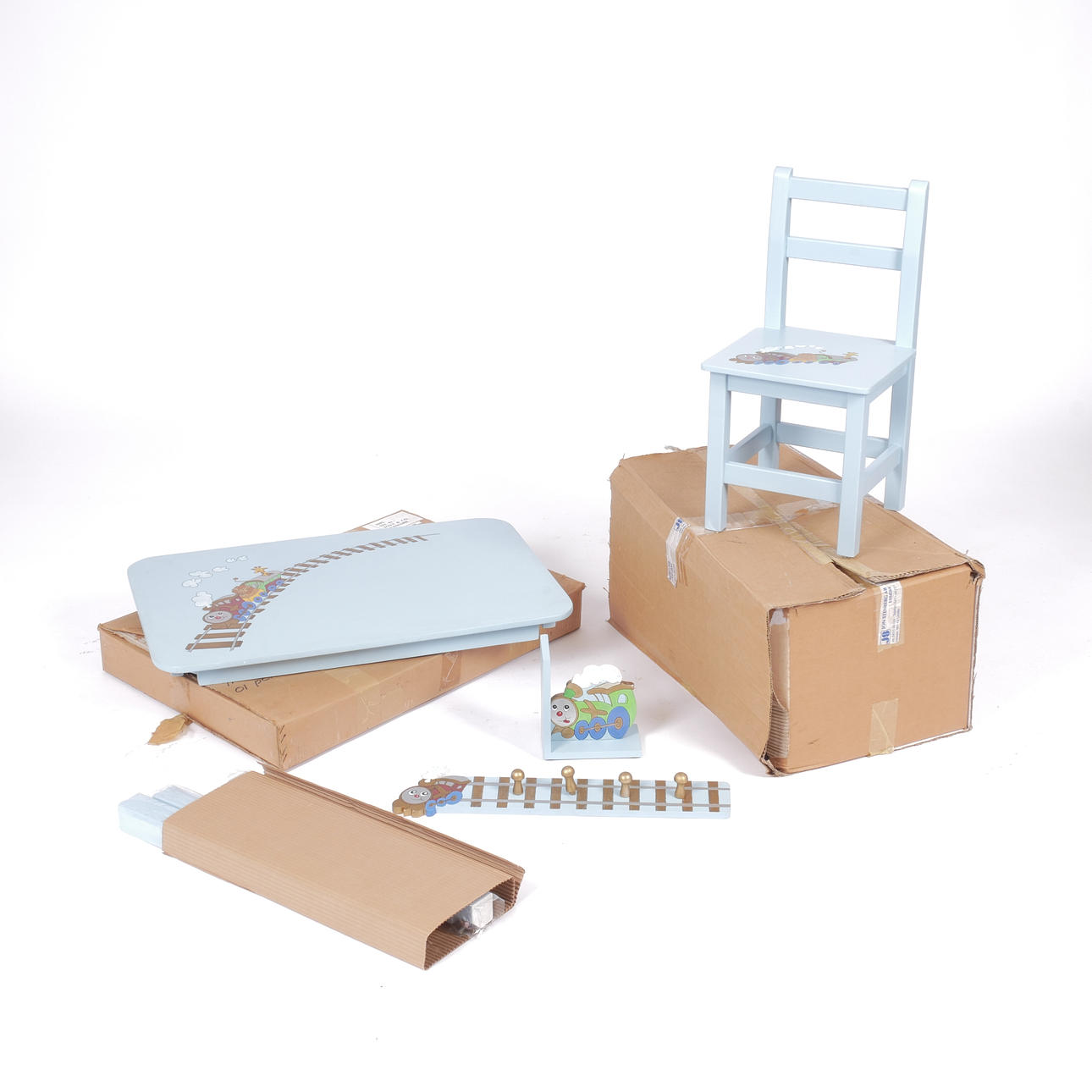 BØRNEMØBELSÆT, turkisblåt træ, Danmark, 21. århundrede.