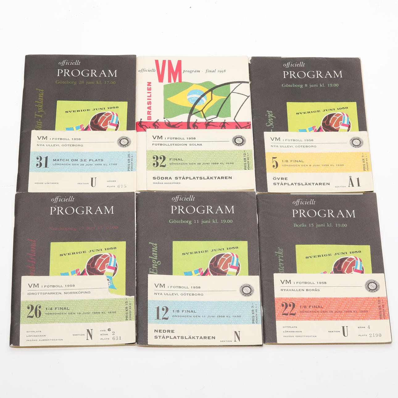 La Copa Mundial de la FIFA 1958, 6 entradas con el programa oficial ...