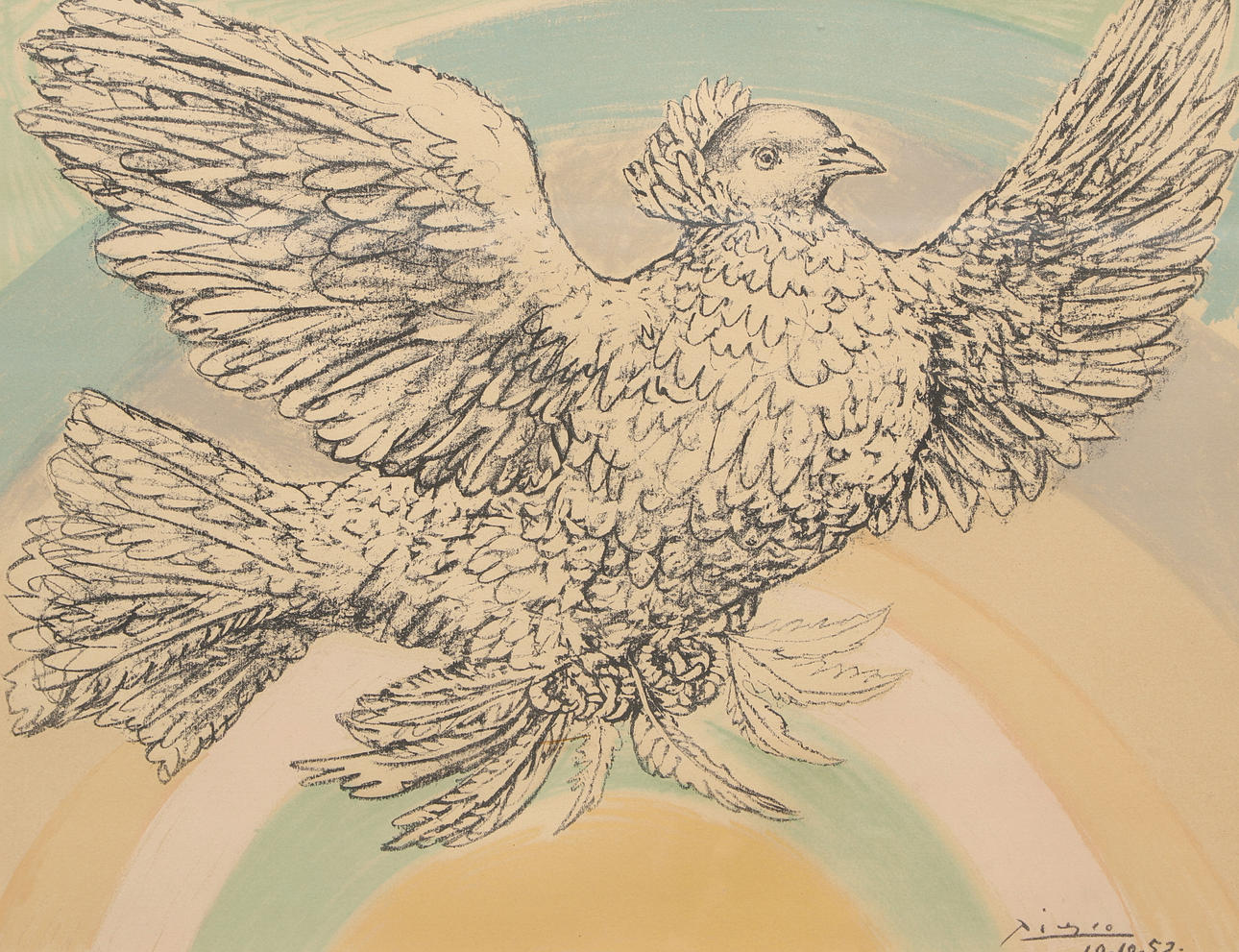 PABLO PICASSO. Litografi, efter "Fredsduva", signerad.