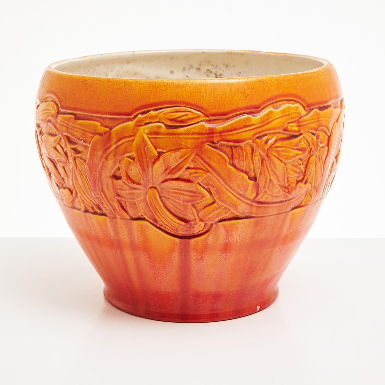 ALF WALLANDER. outer lining, flintware, Art Nouveau, Rörstrand, glazed in orange, monogram signed AW in the goods and marked Rörstrand, decoration partly in relief.