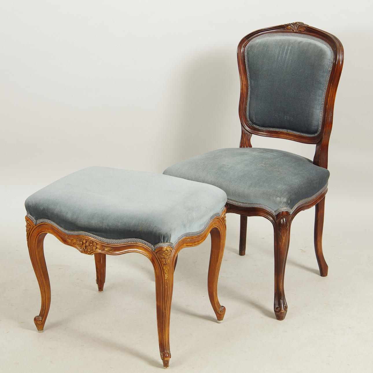 STOL SAMT PALL, mahogny, rokokostil.