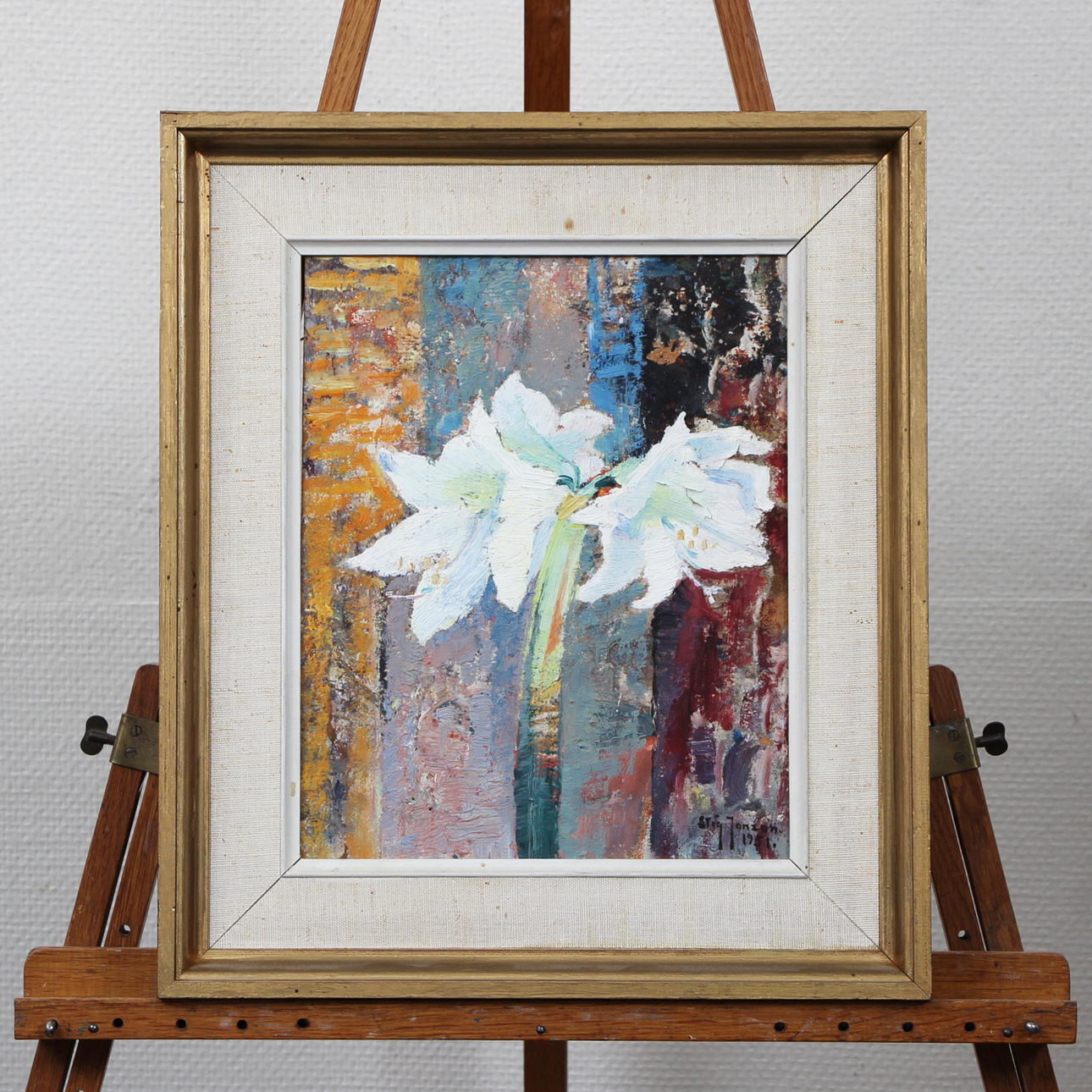 STIG JONZON. “AMARYLLIS” OIL ON PANEL, SIGNED, DATED 1951.