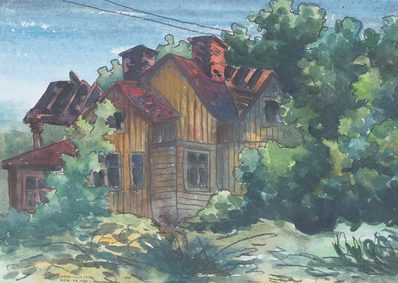 ARVO LUIK. Watercolor, house, signed.