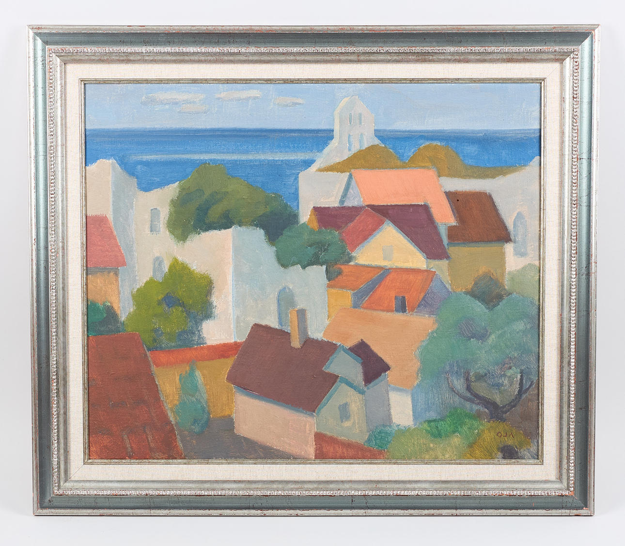 ONNI OJA. Rooftop, Visby, signed, oil on canvas.
