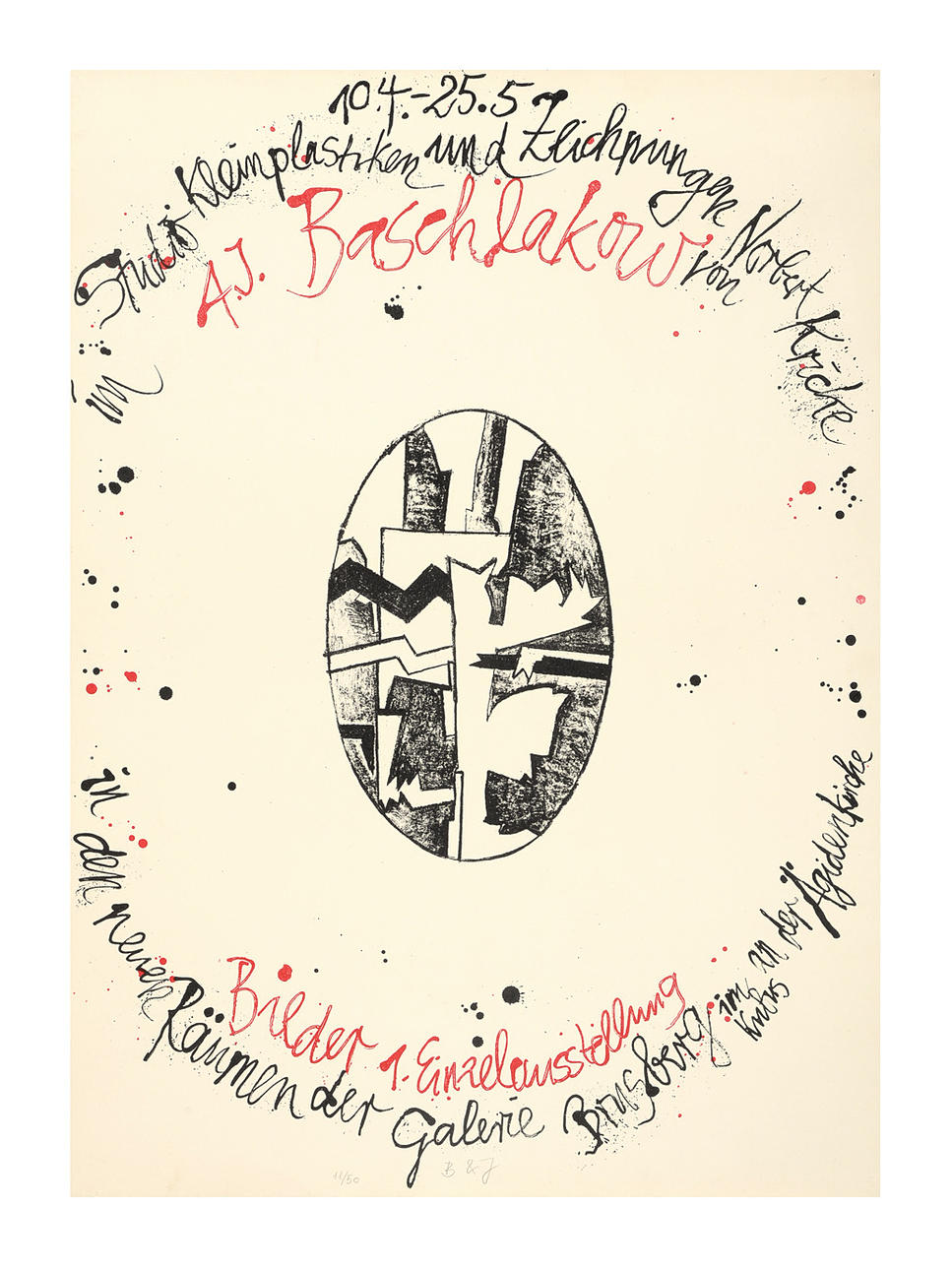 ALEXEJ ILJITSCH BASCHLAKOW. utställning affisch 1. Separatutställning i Galerie Brusberg 10.04. /25.05.1965.