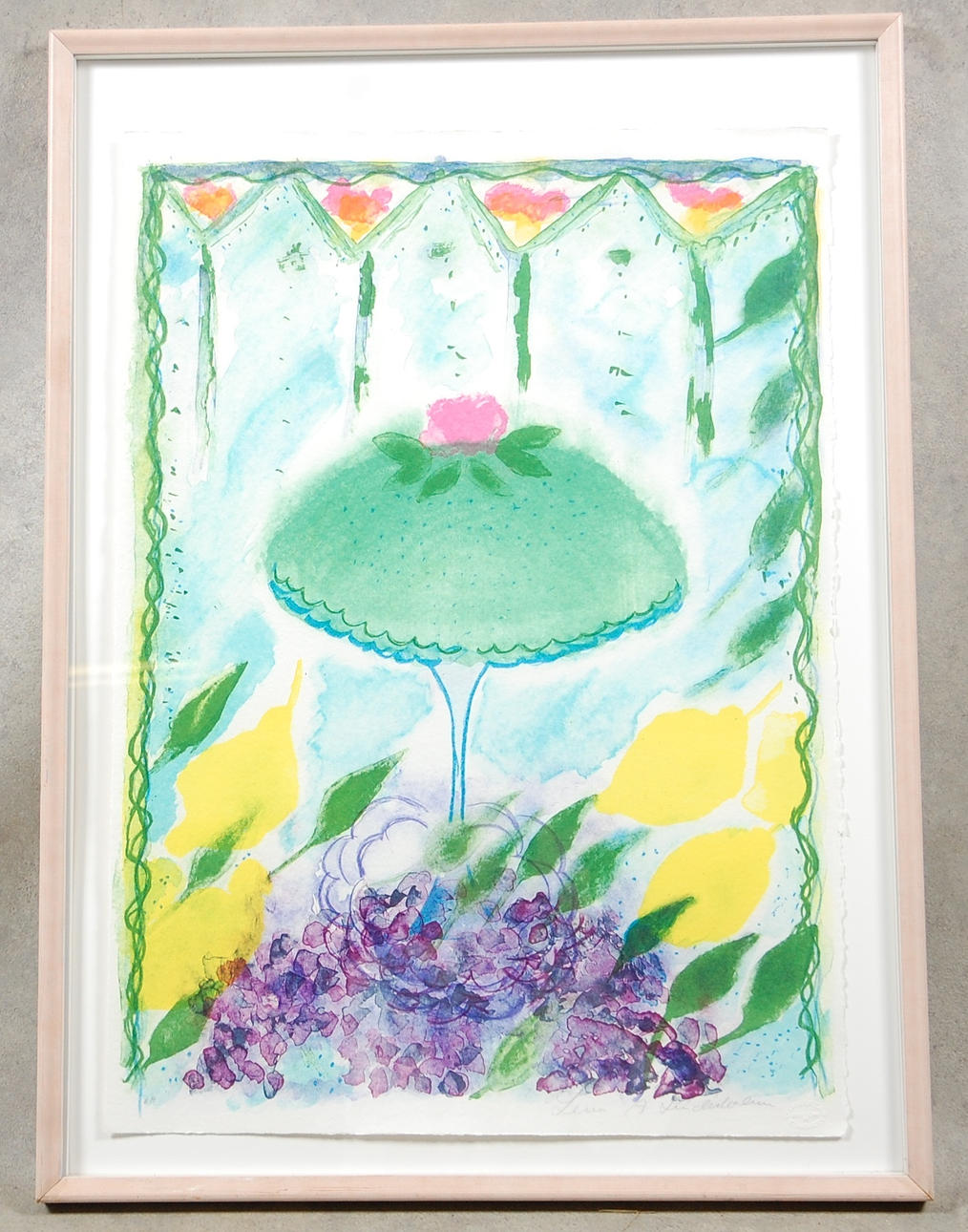 LENA LINDERHOLM. färglitografi, " Födelsedagstårtan " signerad, märkt EA.