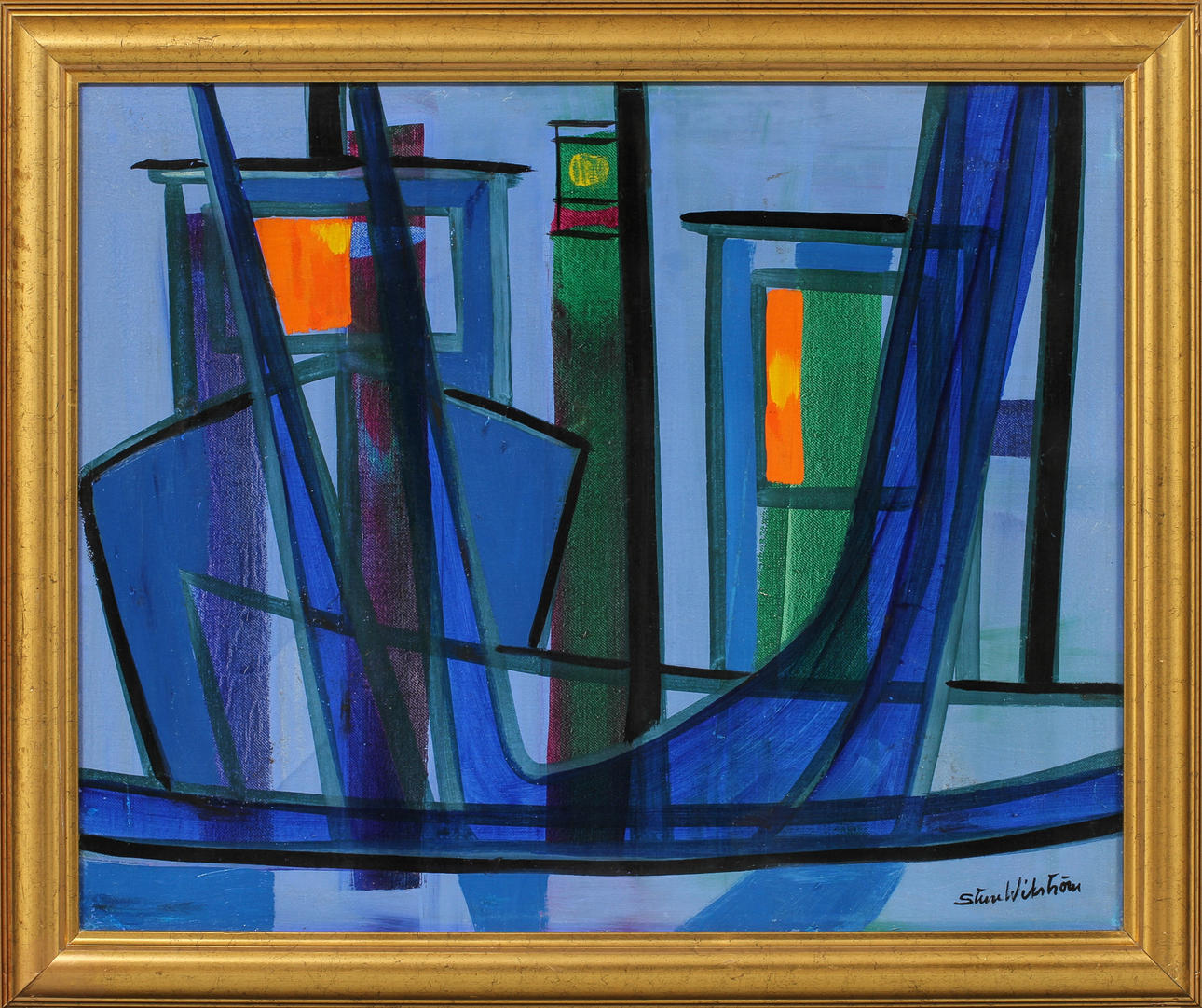 STURE WIKSTRÖM. Komposition, olja på pannå, signerad.