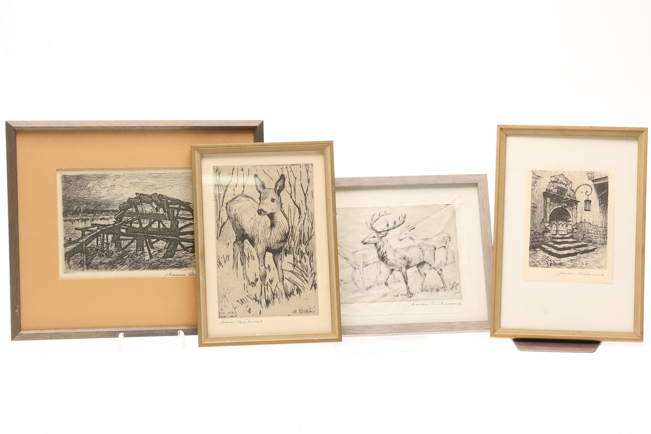 HANS BÖHME (1905-1982). A set of four etchings, signed, second half of the 20th century.