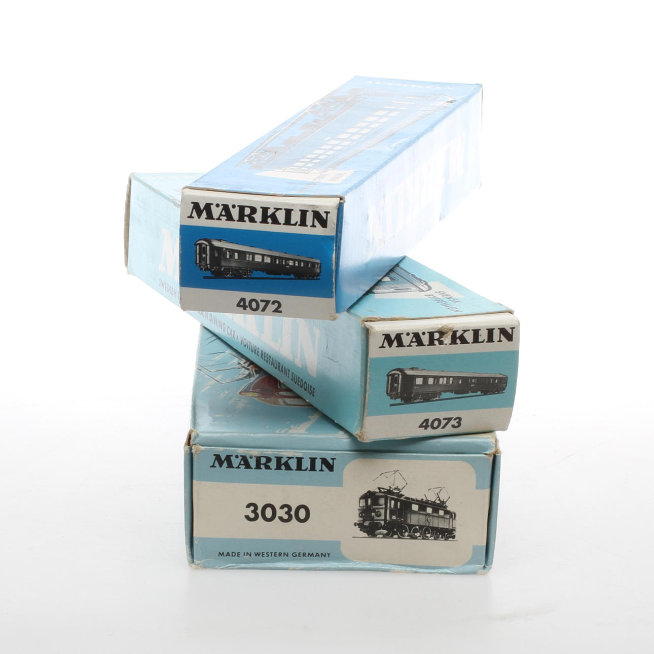 MÄRKLIN SJ.s Da-lok 3030, personvagnar 4072 och 4073. Originalkartonger.