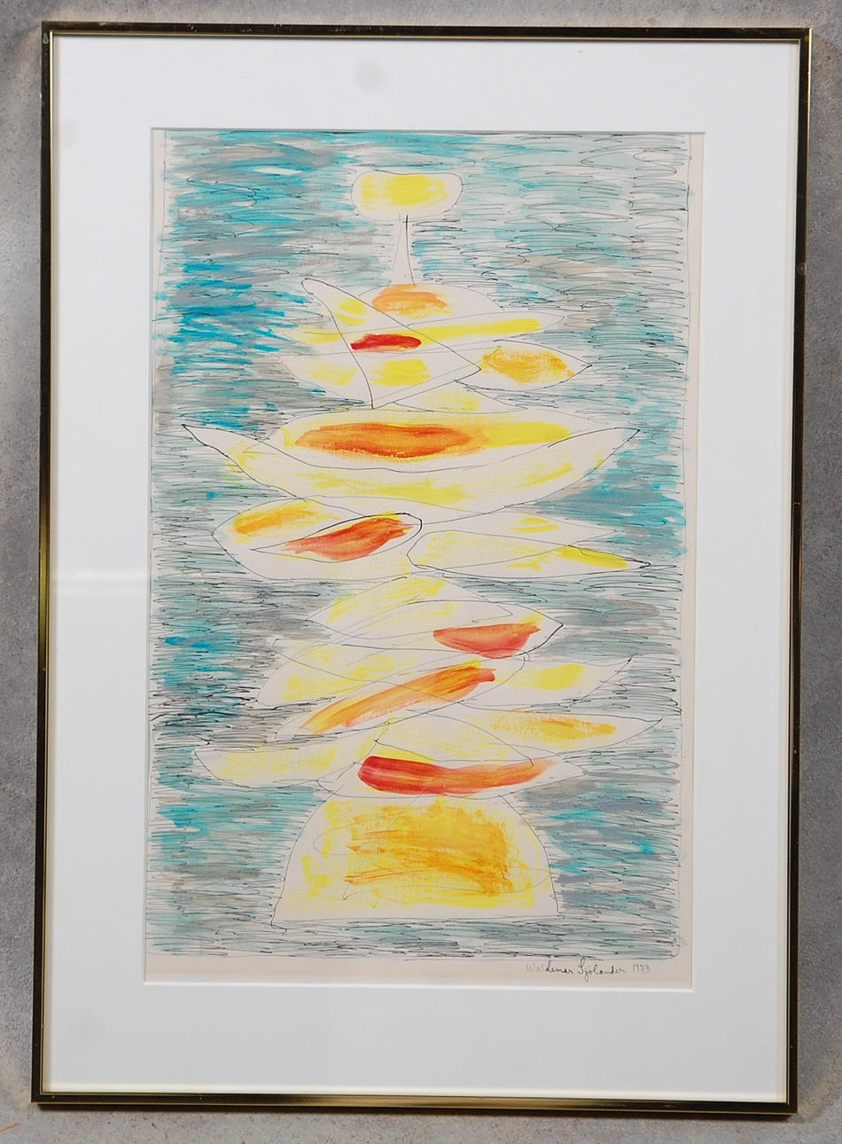 WALDEMAR SJÖLANDER. 1908-1988, blandteknik, signerad, daterad 1974.