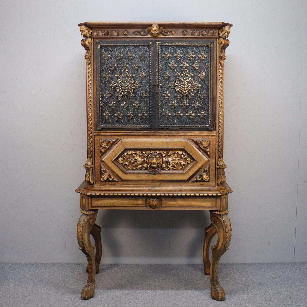 Bar cabinet with lighting, baroque style, 1970s.