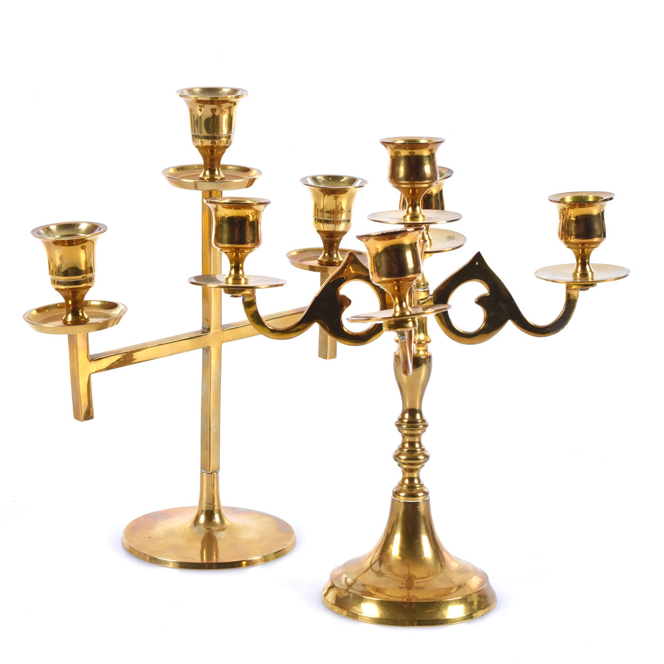 LJUSSTAKAR, 2 st, mässing, 1900-tal.