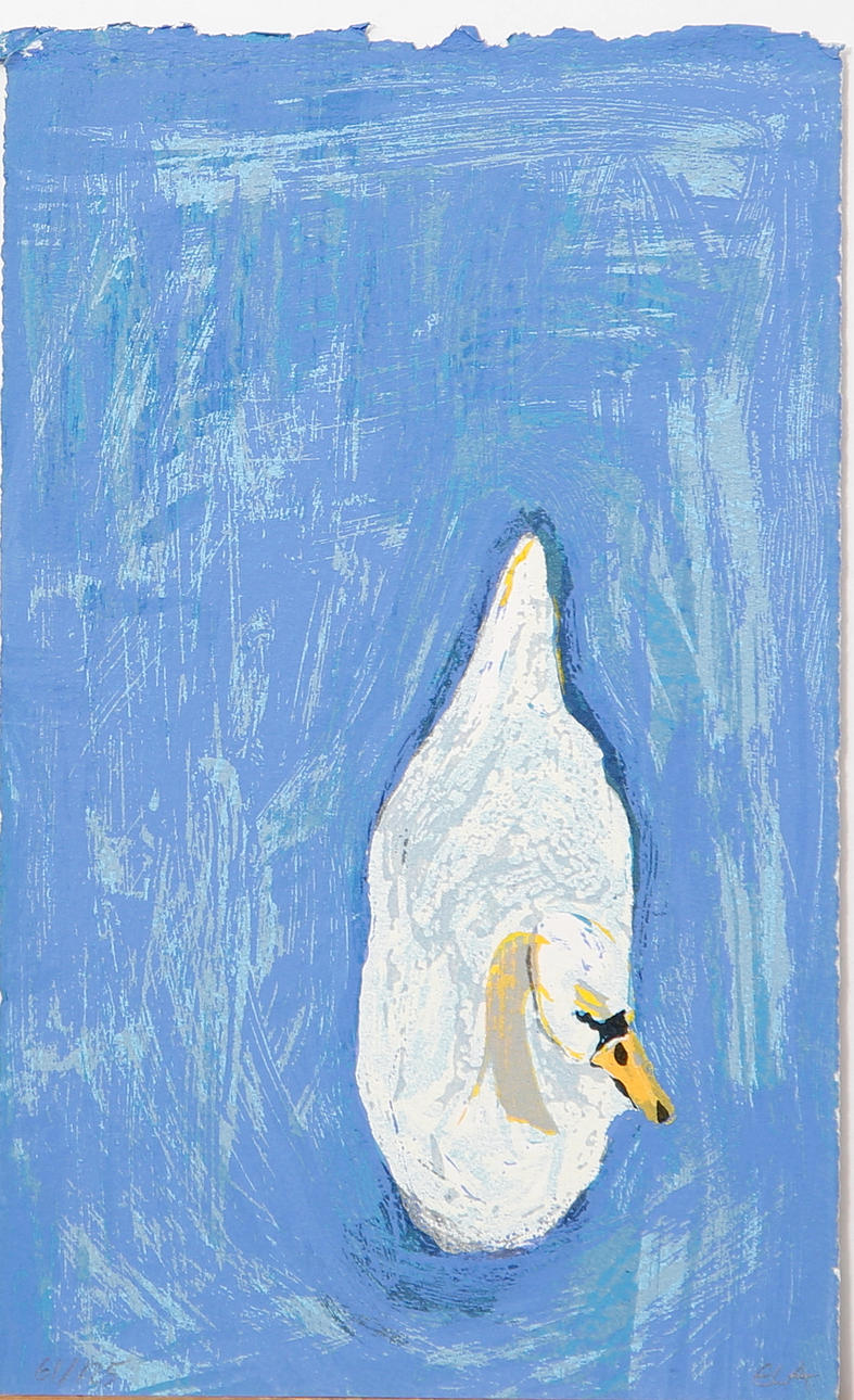 ELKE LEISCHEN ANDERSSON. Komposition med and, färglitografi, signerad ELA och numrerad 61/125.