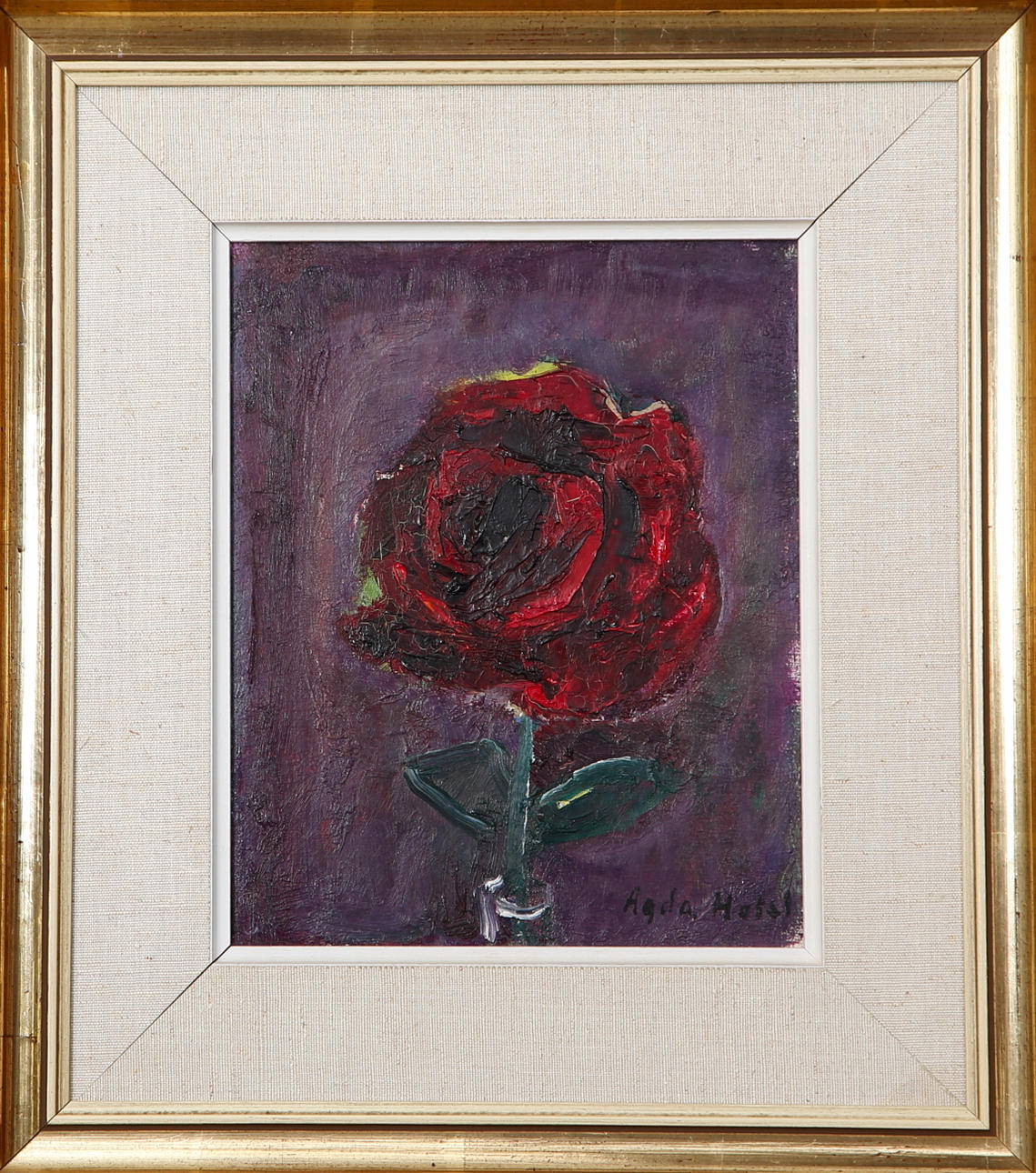 AGDA HOLST. Ros, olja på pannå, signerad.