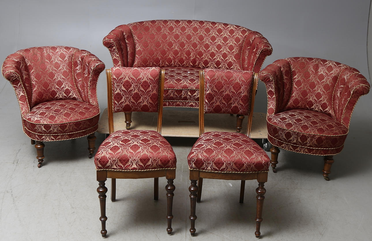 SALONGSGRUPP, 5 delar, nyrokoko, omkring 1900.