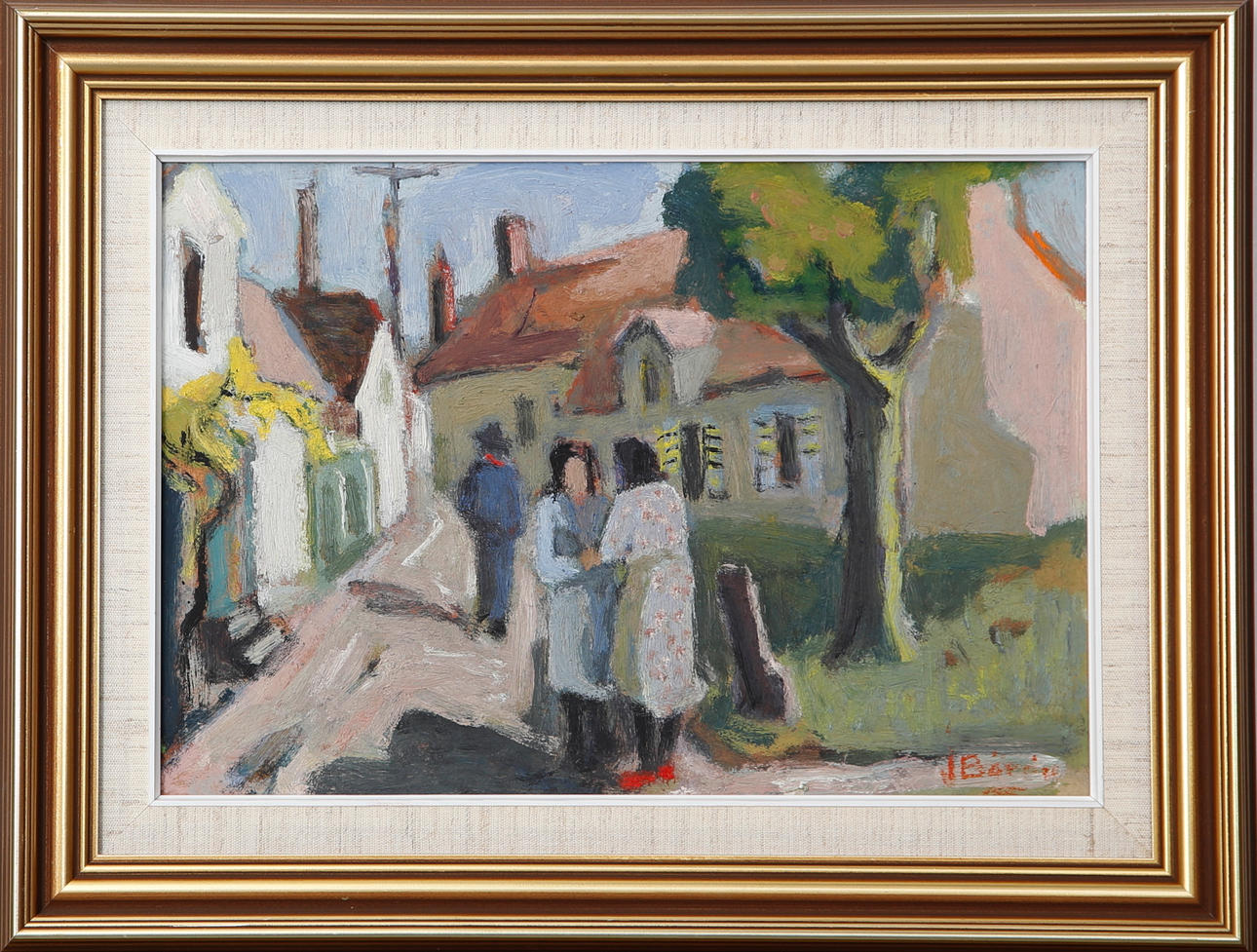 JOHAN BÖRÉN. Gatumiljö, olja på pannå, signerad J Börén.