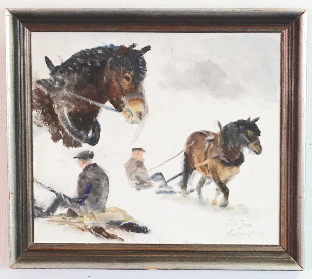 LINDORM LILJEFORS. Oil on panel, draft horse, signed and dated -47. With dedication.