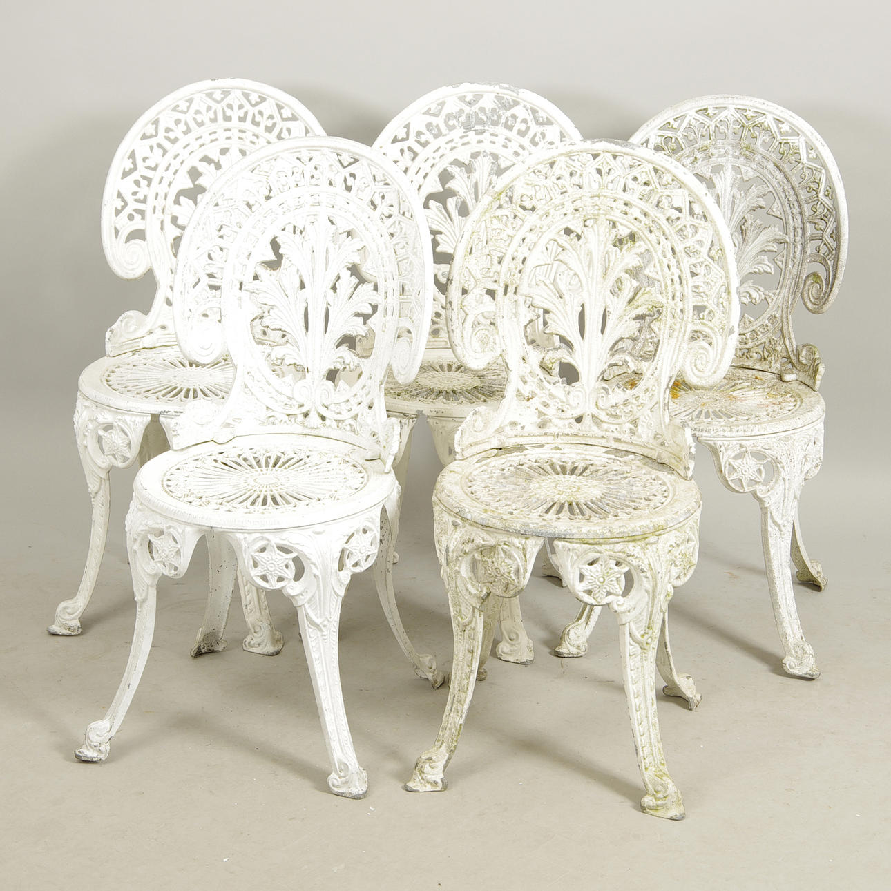 TRÄDGÅRDSSTOLAR, 5 stycken, vitmålad lättmetall.