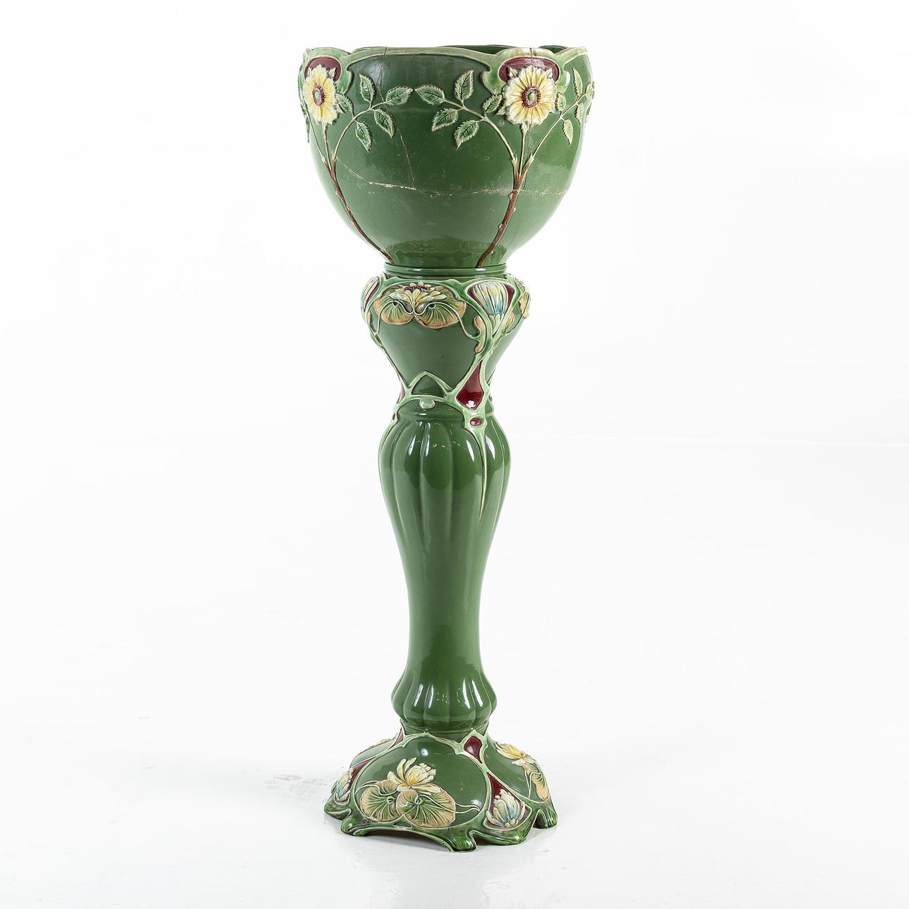PEDESTAL, with pot, majolica, Eichwald, Germany.