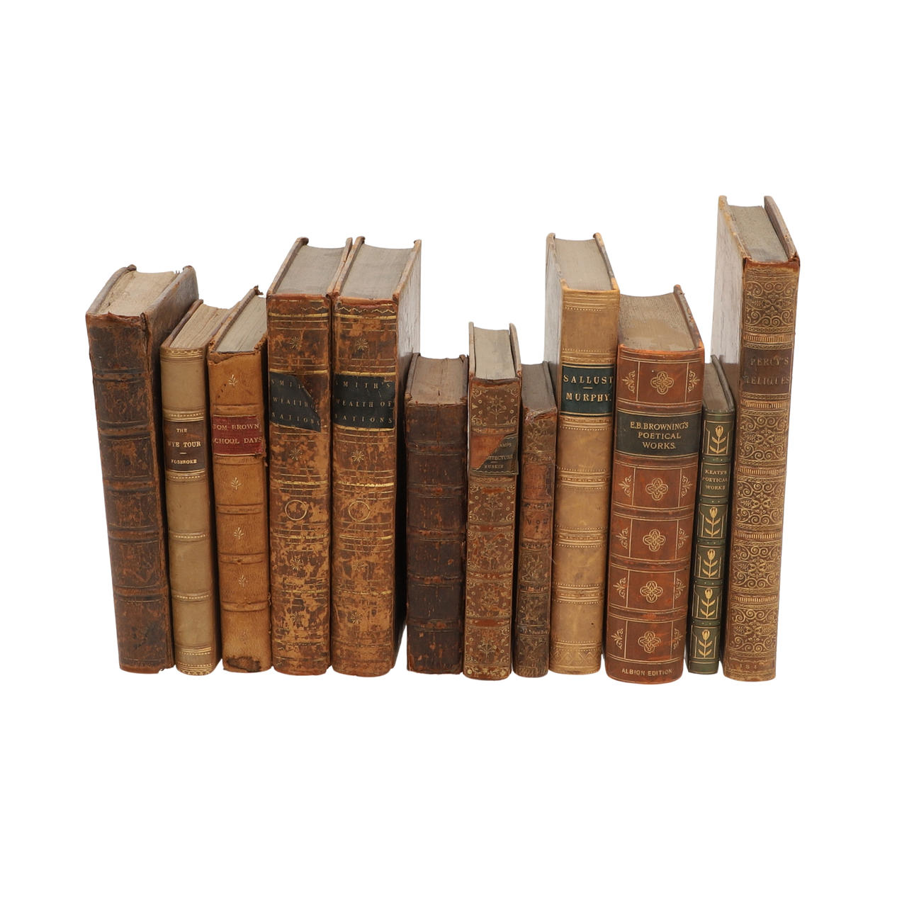 EN MÆNGDE ANTIKVARISKE LÆDERINDBUNDNE BIND.