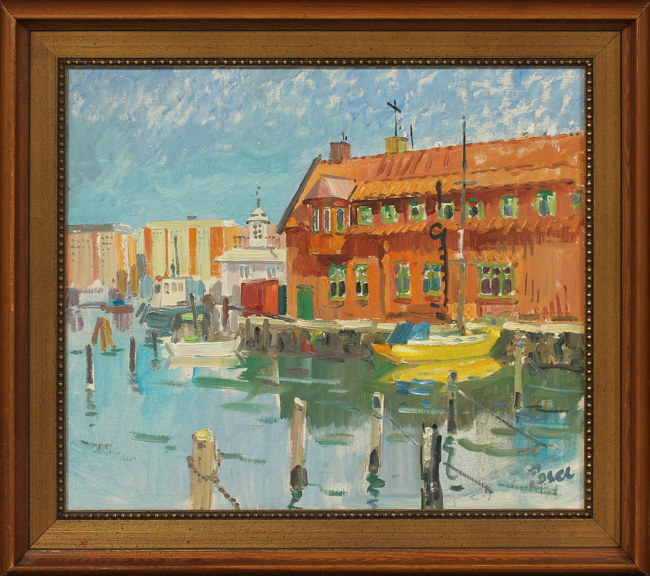 MARTIN POSER. Hamnmotiv, olja på duk, sign.