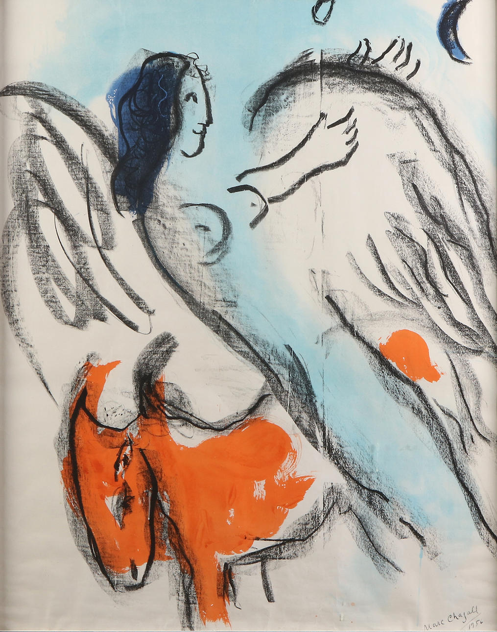 AFTER MARC CHAGALL. Lithography. Composition with angel. Signed in the print.