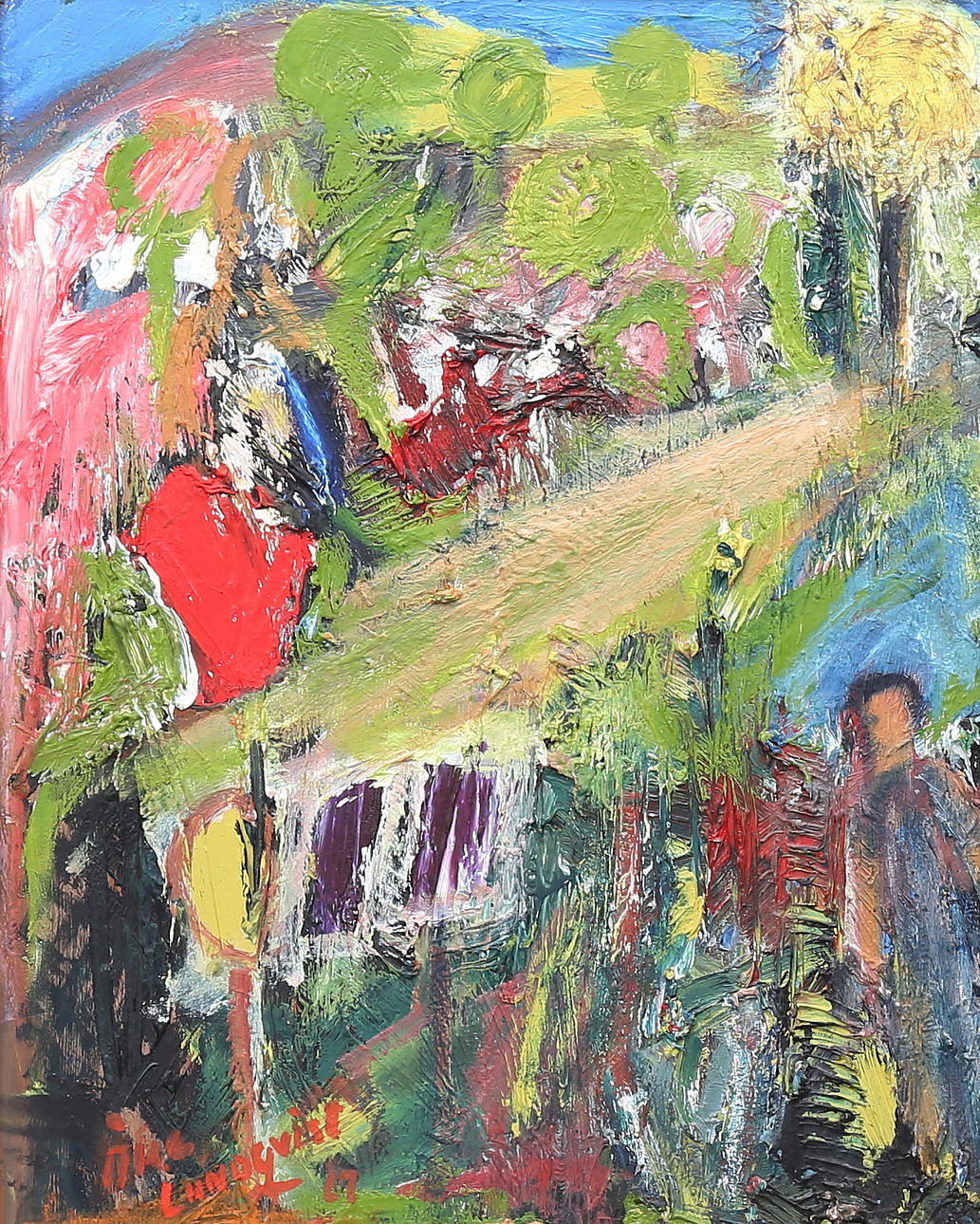 ÅKE LUNDQVIST. Figure scene. Oil on panel, signed and dated -67.