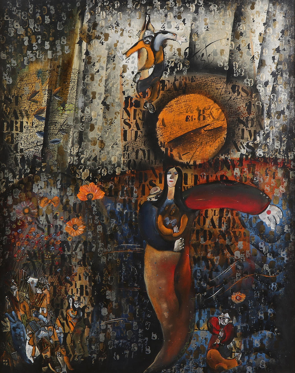JAN JANCZAK. Mixed media on canvas. “Dwuglos” Signed.