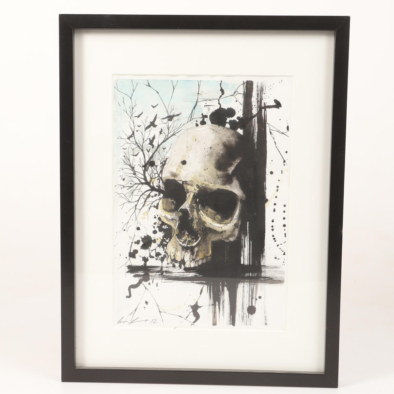 JACOB PEDERSEN. Skull, tattoo ink on paper, signed and dated 2012.