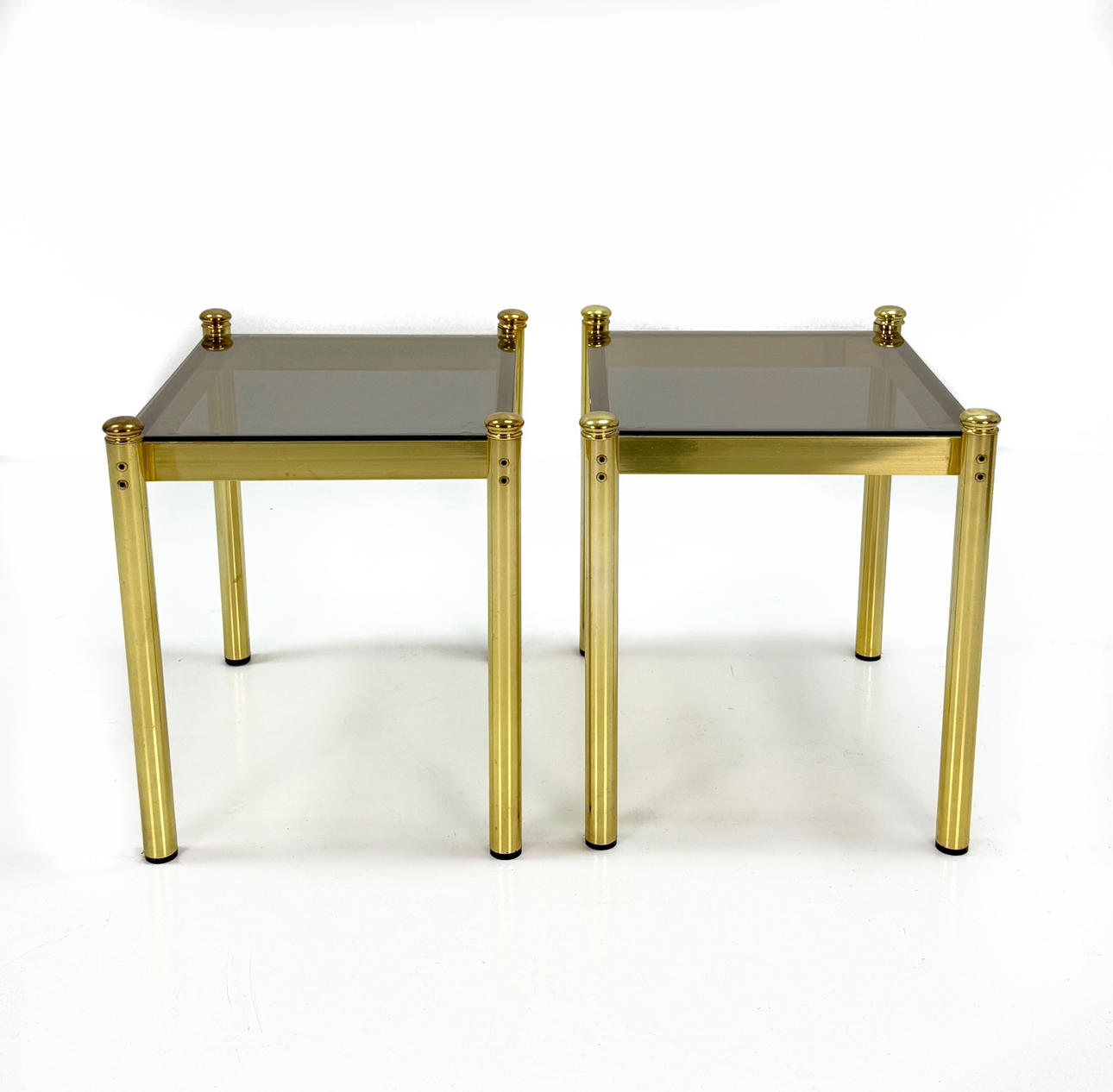 LAMP TABLE BRASS, a pair, smoke-stained glass.