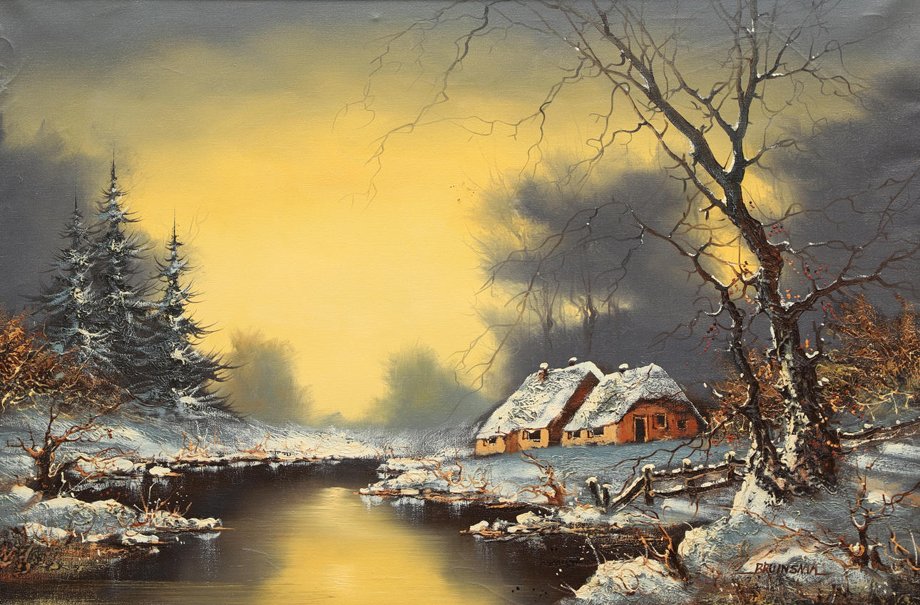 CORNELIS BRUINSMA. Olie på lærred, vinterlandskab, signeret.