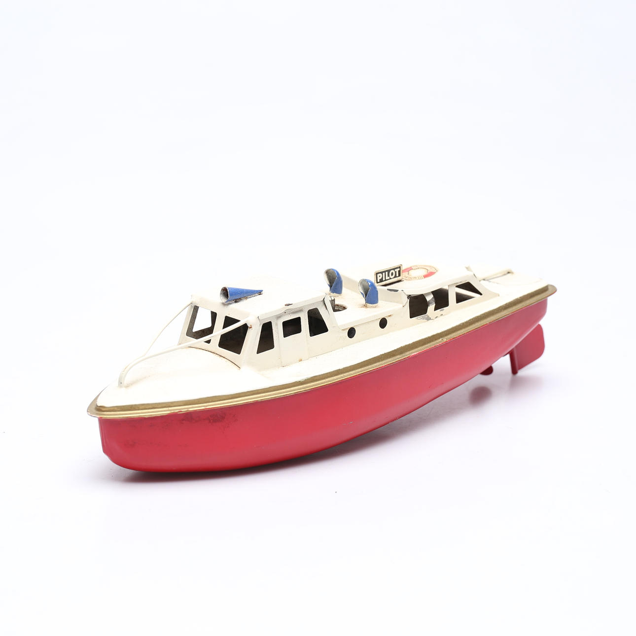 Ein Spielzeugmodellboot, Sutcliffe Jupiter, Blech, England.