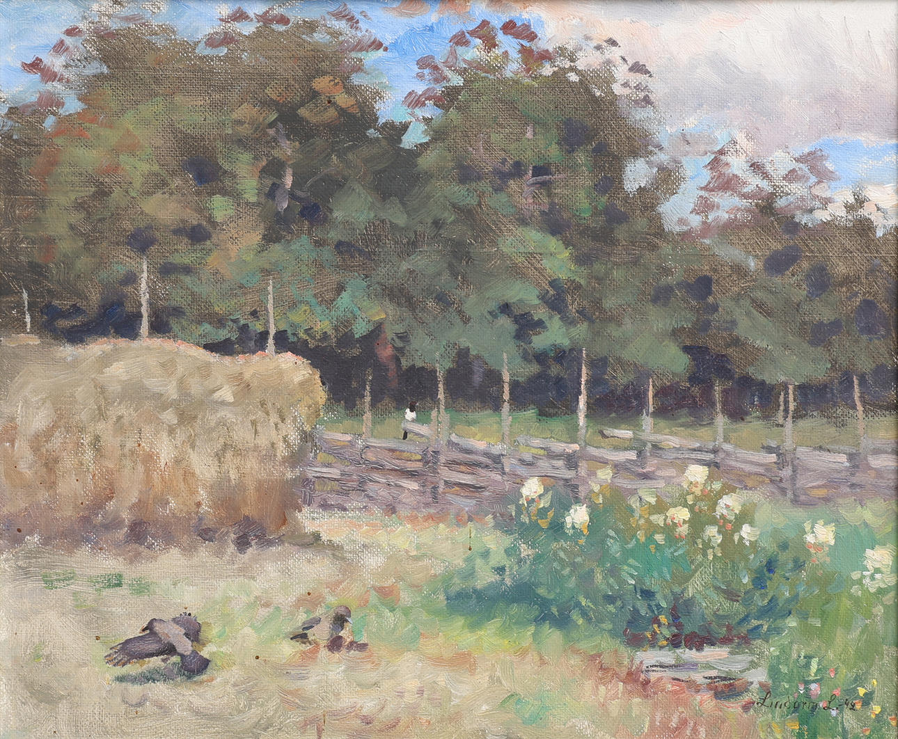 LINDORM LILJEFORS. OIL ON PANEL, CROWS & MAGPIES IN HAGE, SIGNED & DATED -42.