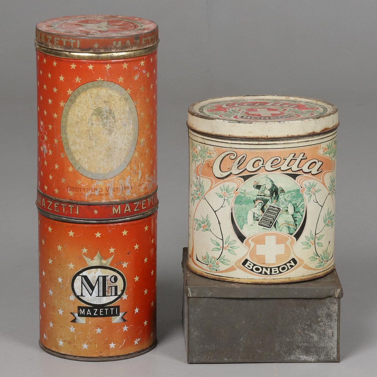 PLÅTBURKAR, Cloetta, Mazetti, mfl, 4 st.