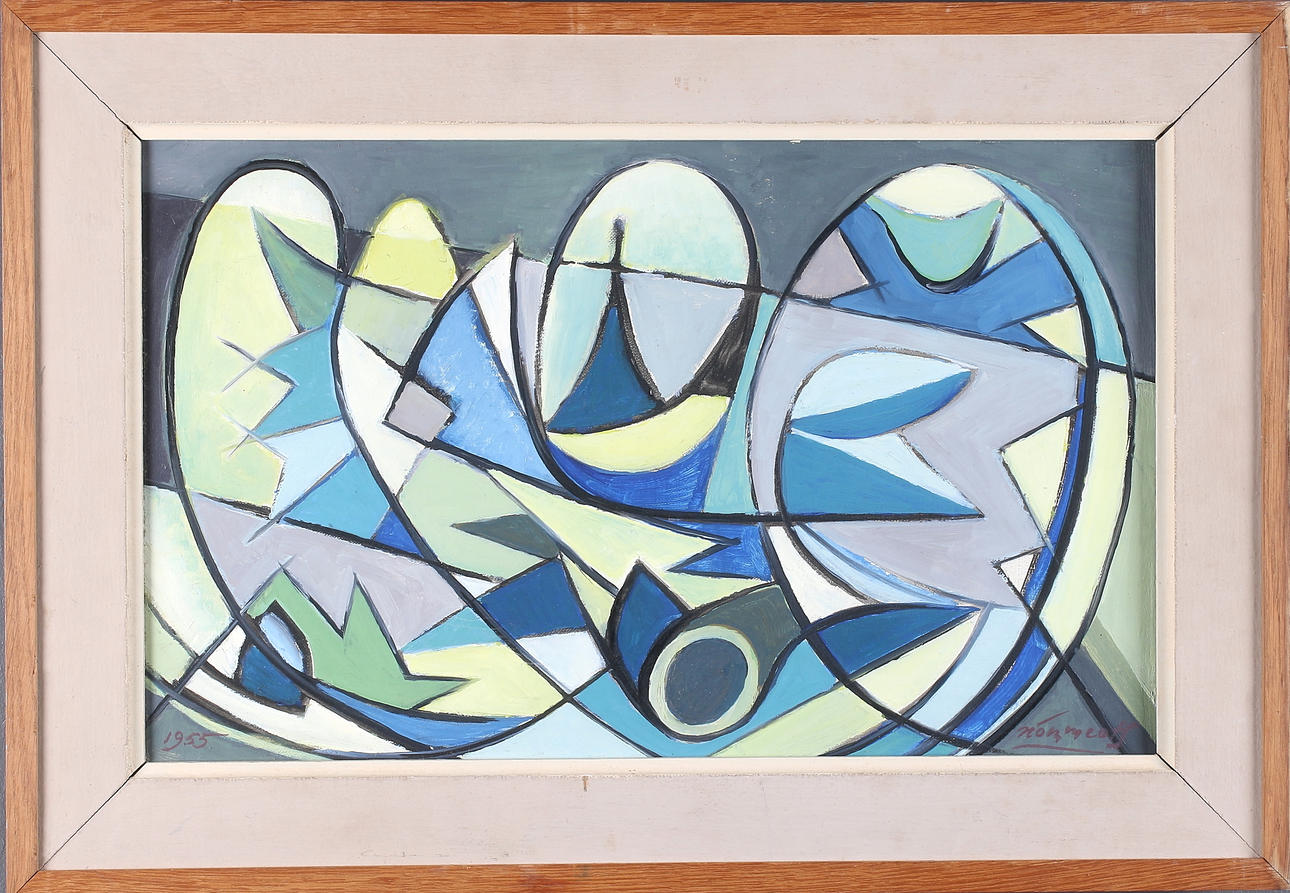 LEMBIT NÖMMEOTS. "Vinterstämning", olja på duk, signerad och daterd 1955.