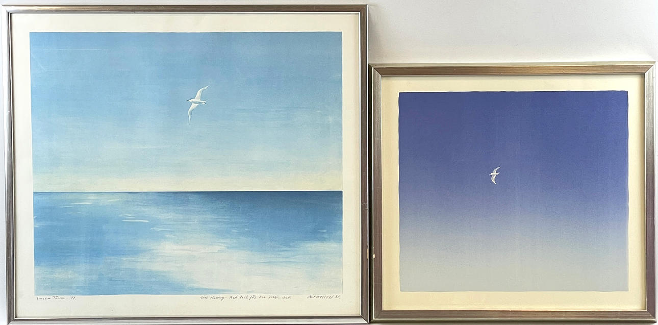 ALF OLSSON (b. 1925), 2 colour lithographs, including “Lonely tern”, sample print, signed and dated 81. With dedication.