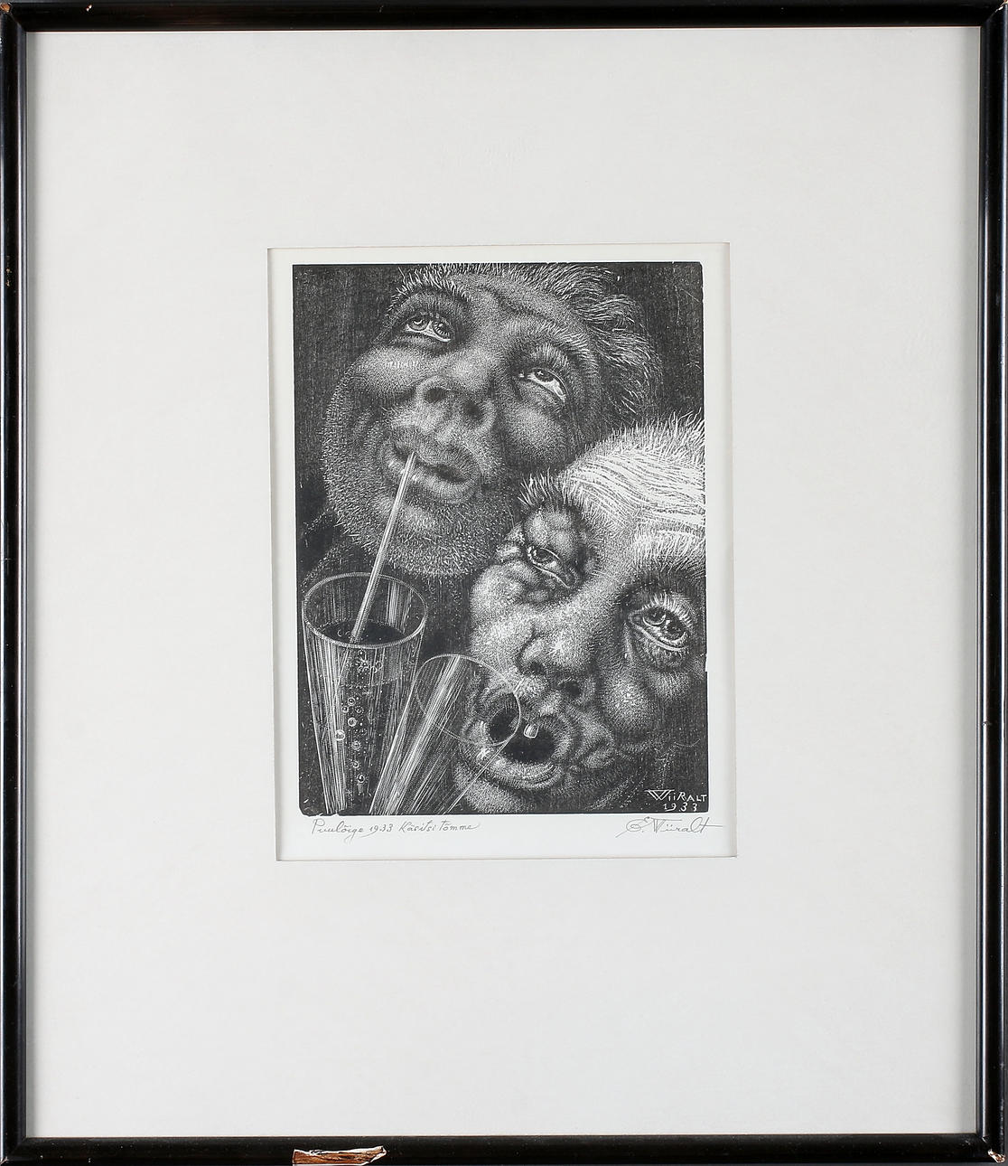 EDUARD WIIRALT. "Absintdrickare", träsnitt, signerad E. Wiiralt och daterad 1933.