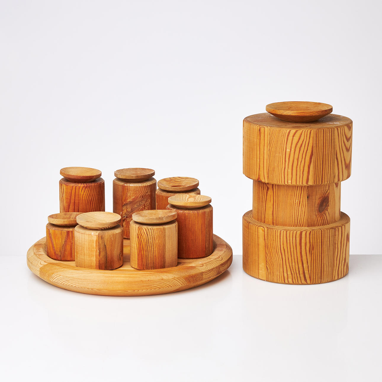 A pine candlestick, 20th century.