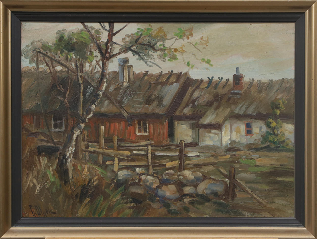 OIDENTIFIERAD KONSTNÄR. OIL, on canvas, farm motif, signed G Olsson.