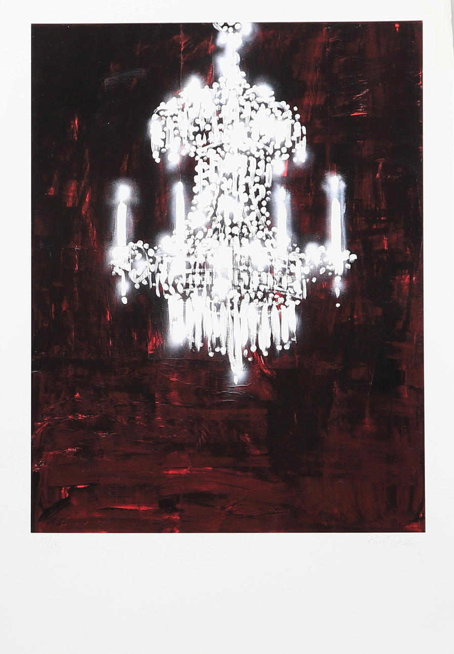 KARL VALVE. Ljuskrona, färglitografi, signerad samt numrerad 22/25.